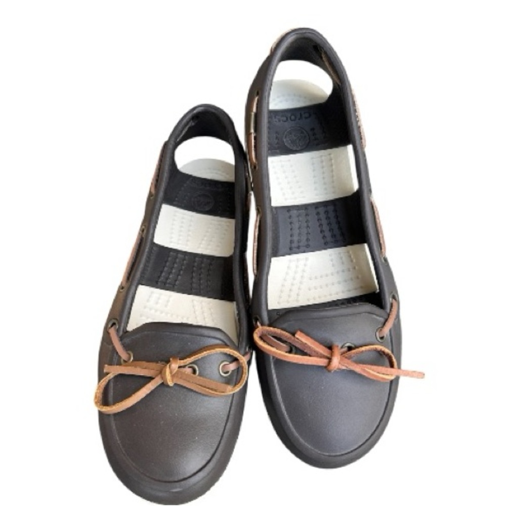 Crocs Beach Line Boat Shoe Brown/White Slip On Loafers Size 7